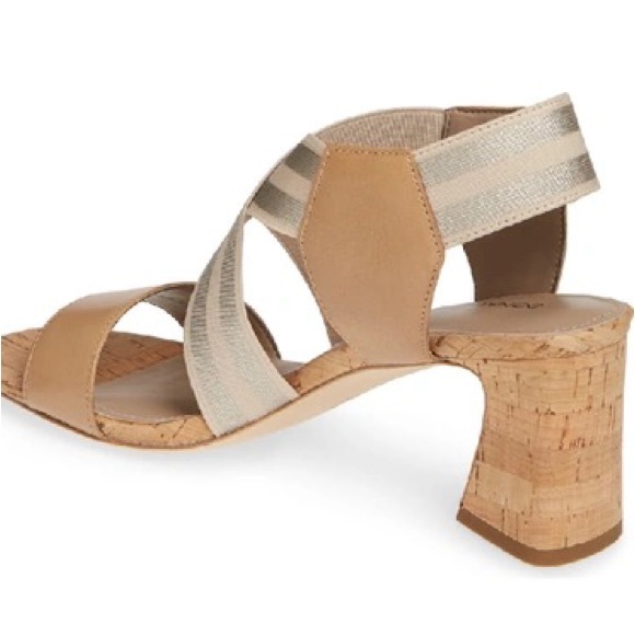 Donald Pliner Vikki Nude Leather Metallic Silver Block Cork Heel Sandals - 9 - Picture 14 of 14